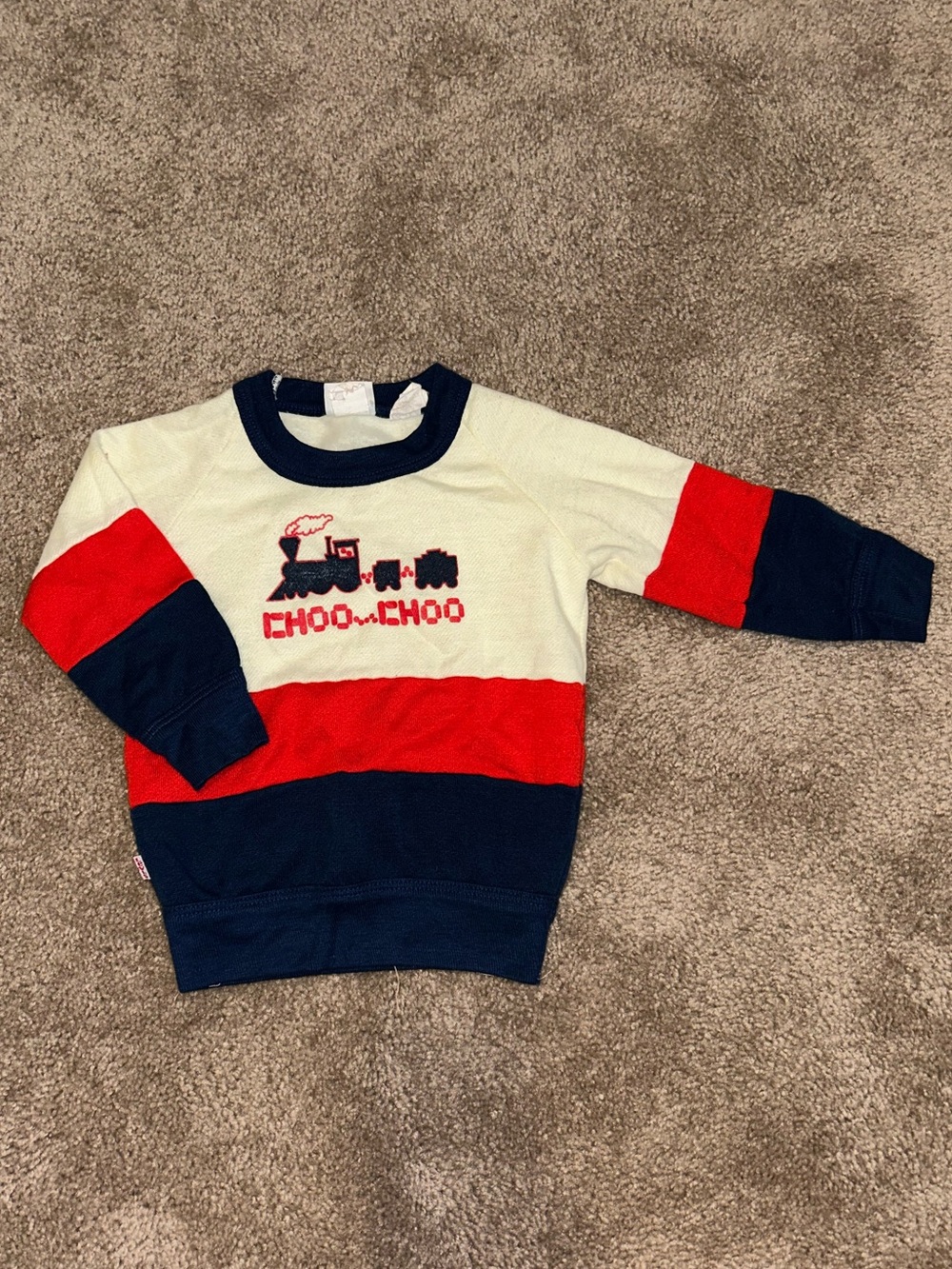 Vintage Levi’s Choo-Choo Train Colorblock Sweatshirt - Cream, Red & Navy